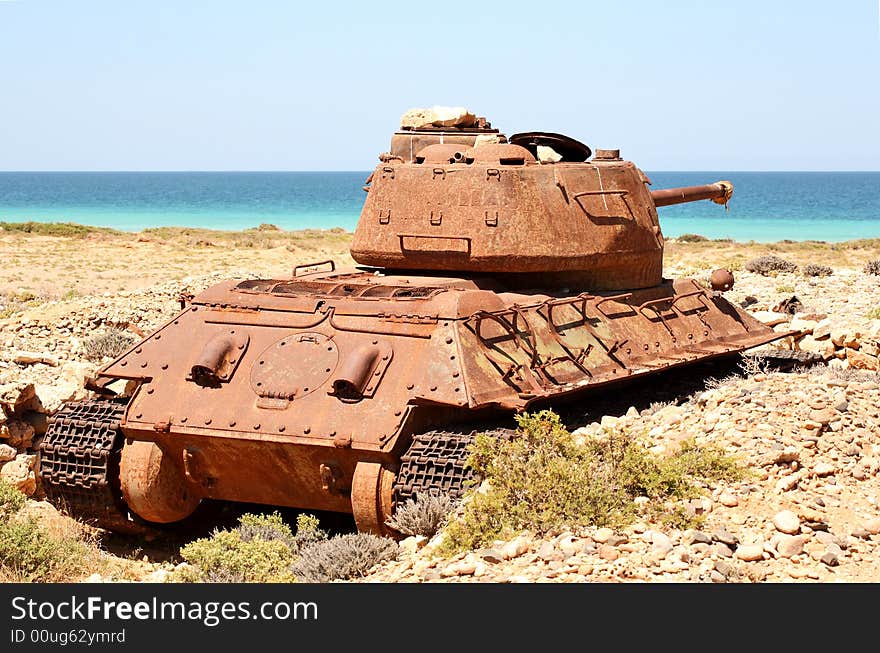 Soviet battle tank T-34 on Socotra Island in the Indian Ocean