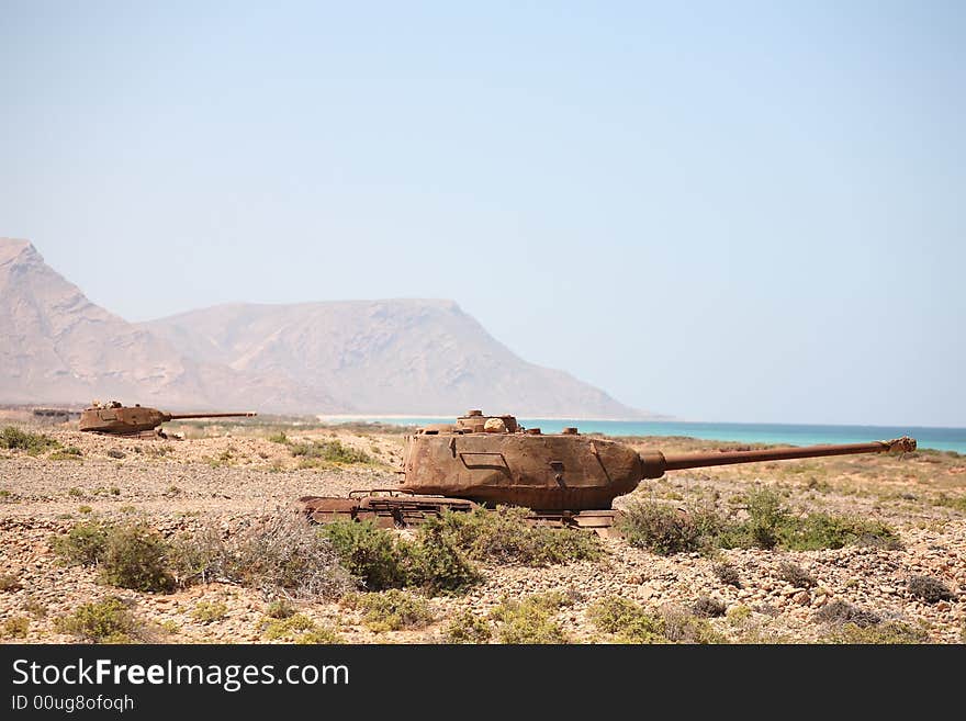 Soviet battle tank T-34 on Socotra Island in the Indian Ocean