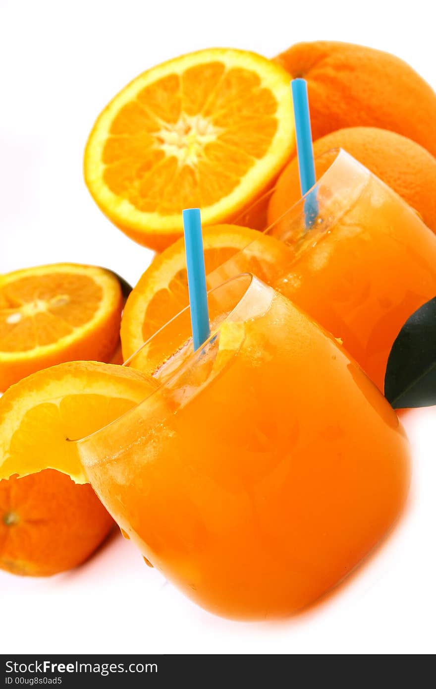 Orange and orange juice in a glass