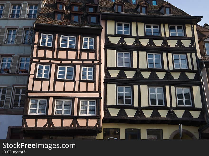 Half Timbered houses in Strasbourg, Alsace, France. Warm afternoon light. Half Timbered houses in Strasbourg, Alsace, France. Warm afternoon light.