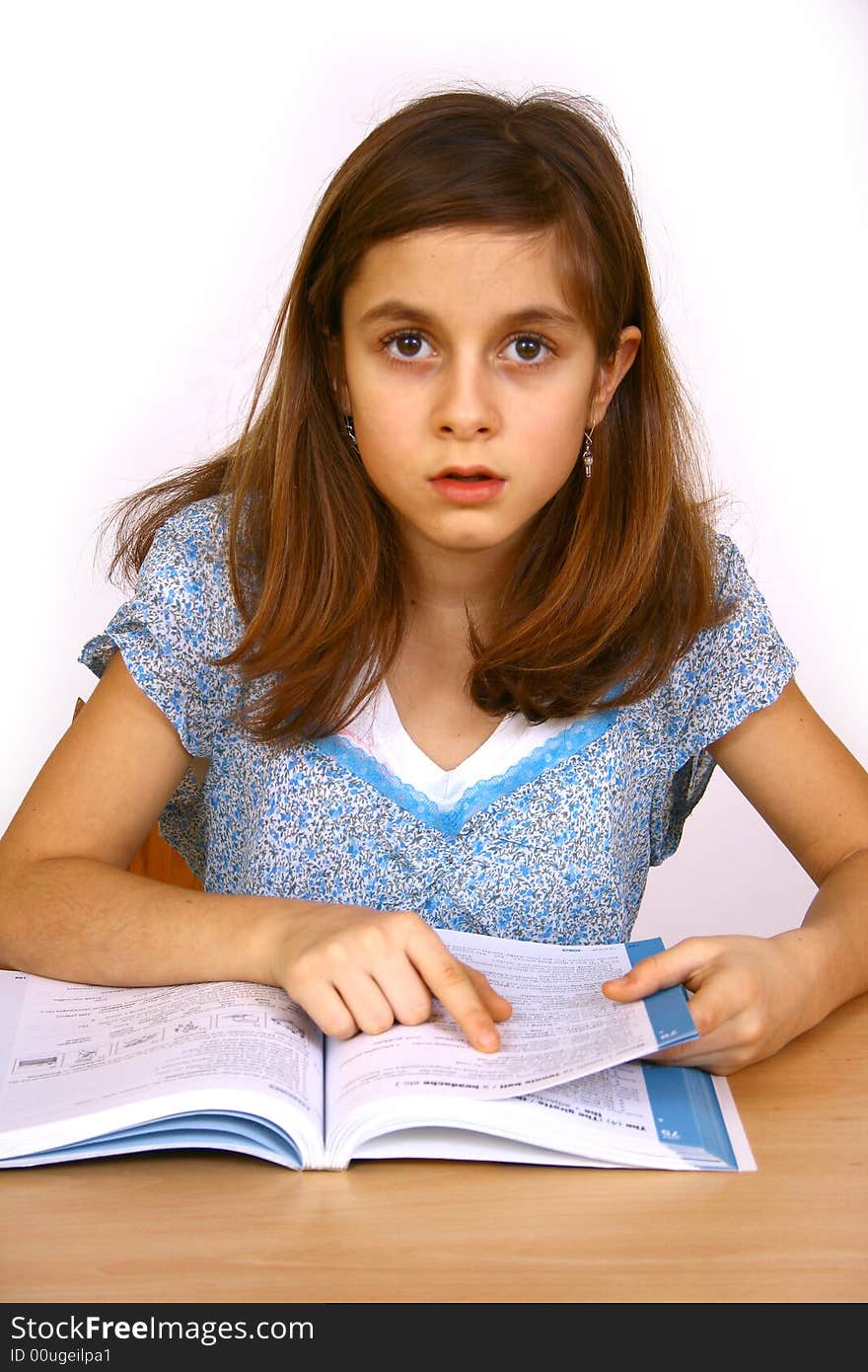 Attractive girl student a over white background