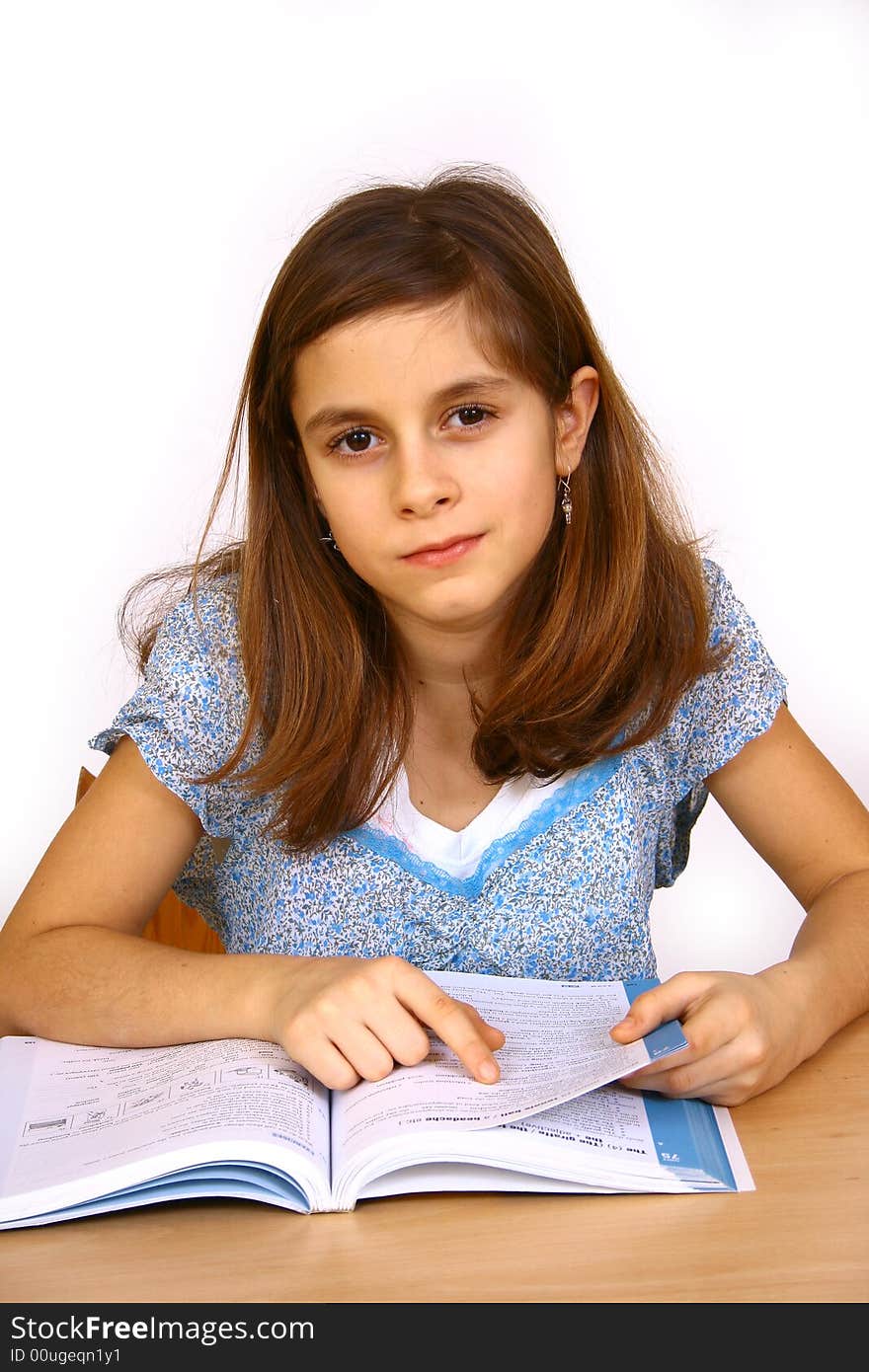 Attractive girl student a over white background