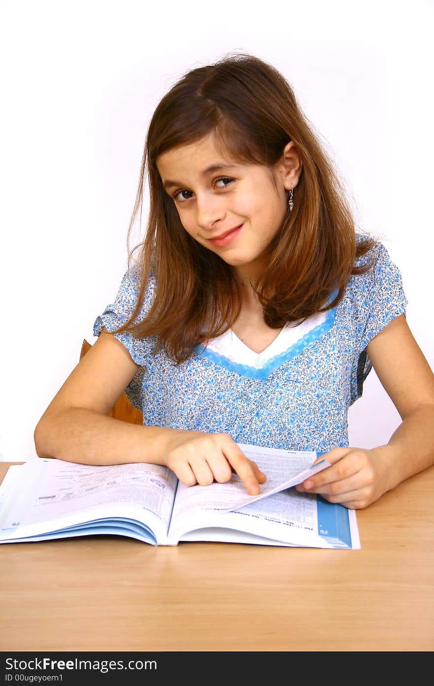 Attractive girl student a over white background