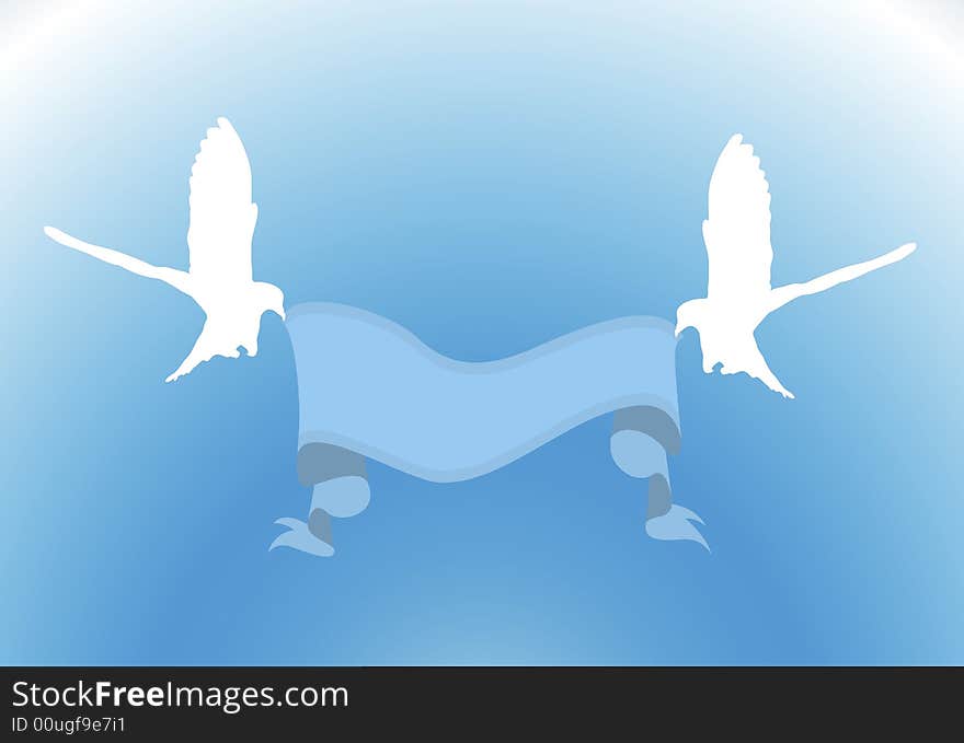 Illustration of two doves holding blank sign. Illustration of two doves holding blank sign