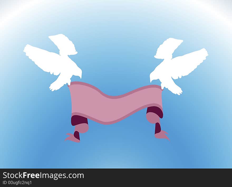 Illustration of two doves holding blank sign. Illustration of two doves holding blank sign