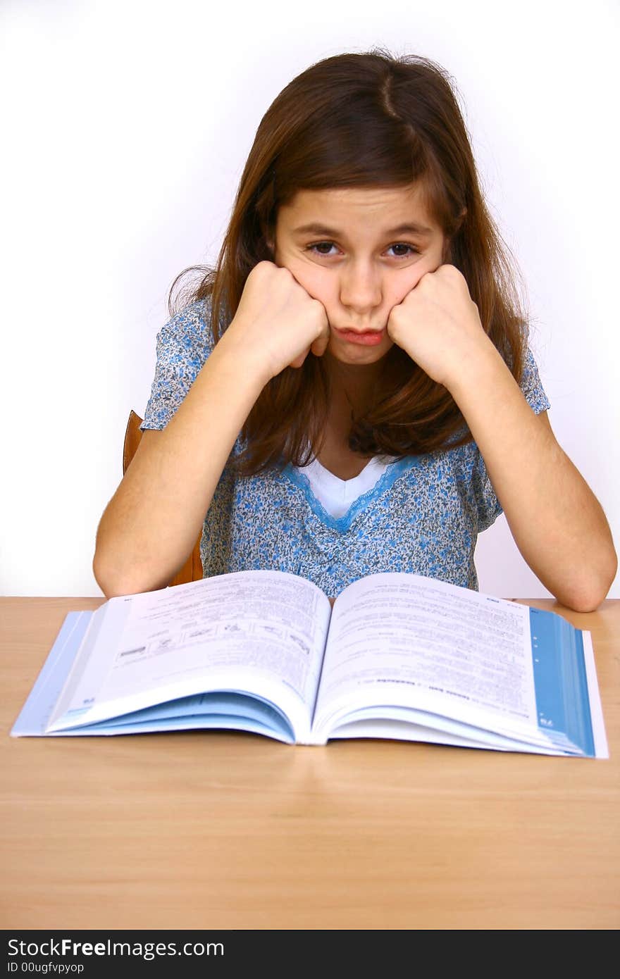 Attractive girl student a over white background