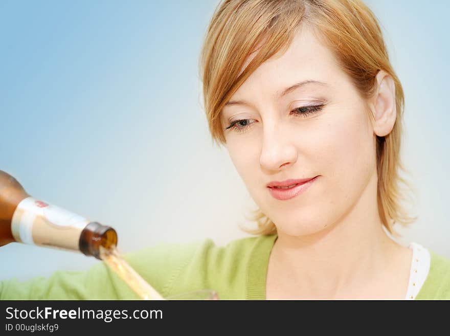 Young woman with a big glass beer. Young woman with a big glass beer