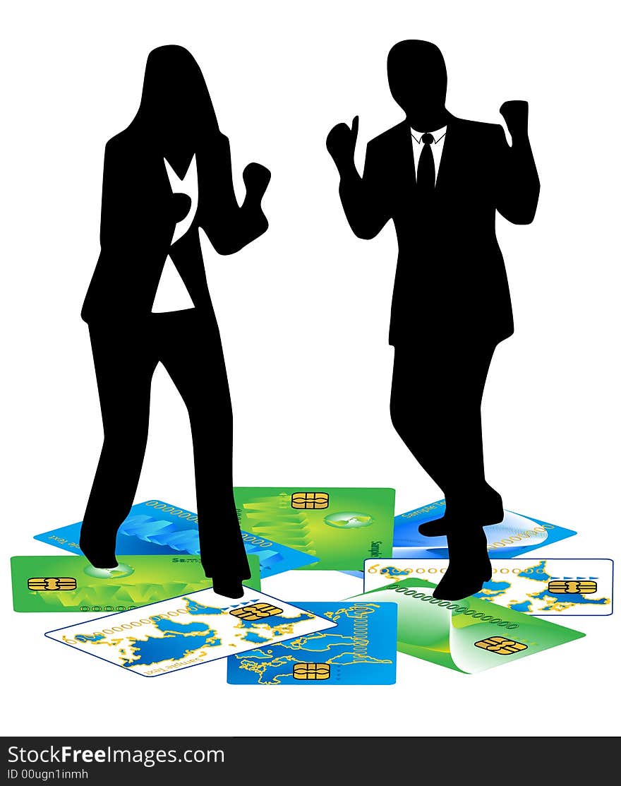 Illustration of banking card and people. Illustration of banking card and people