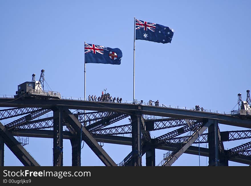 Tourists on top of syndey harbor bridge