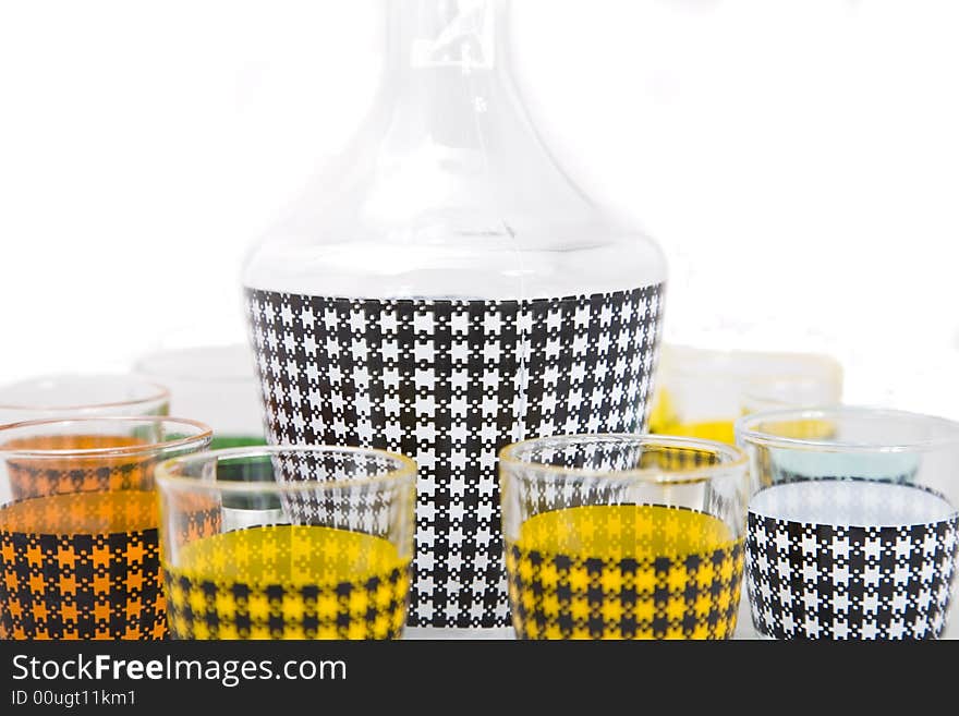 A set of shot glasses with colorful pattern. A set of shot glasses with colorful pattern