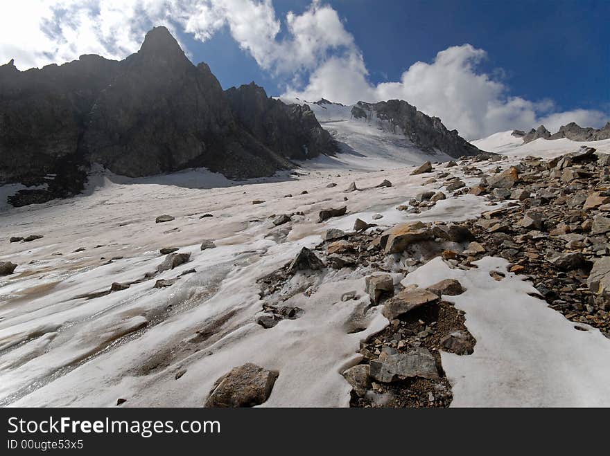 Glacier in Caucasian mountains