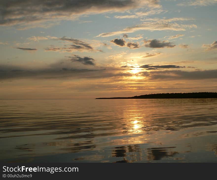 Sunset on the lake Ladoga in Russia. Sunset on the lake Ladoga in Russia.