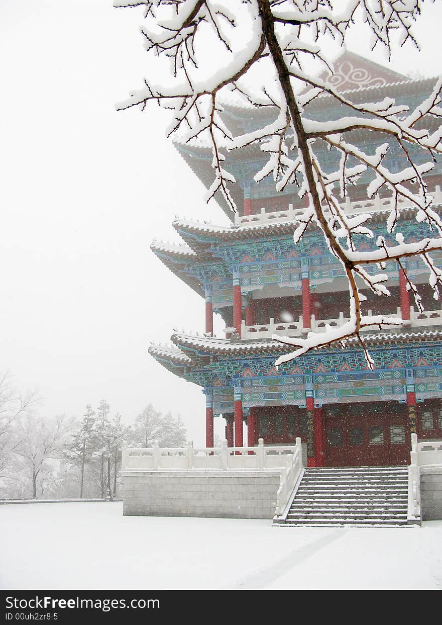 Ancient architecture in the snow