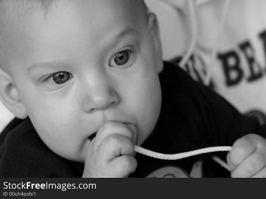 Black and white baby boy image. Black and white baby boy image