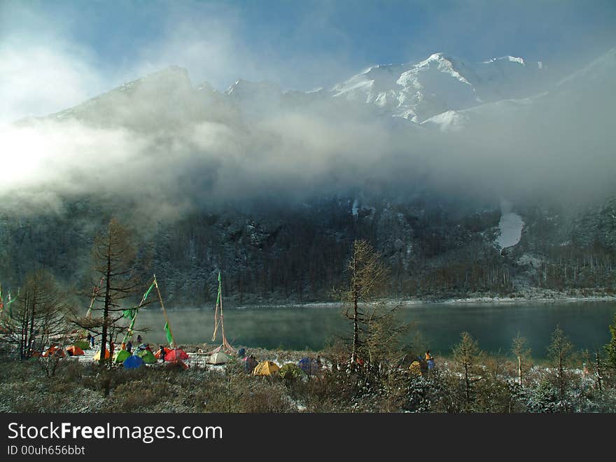 Camping In The Snow-capped Mountains, Lakes