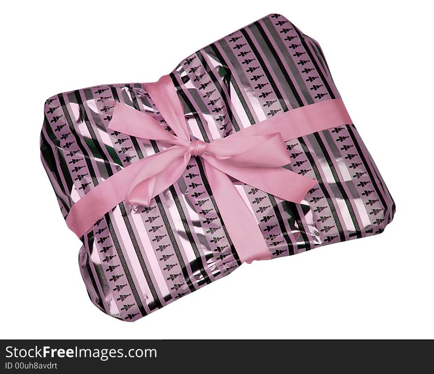 Present tied up in wrapping paper and ribbon