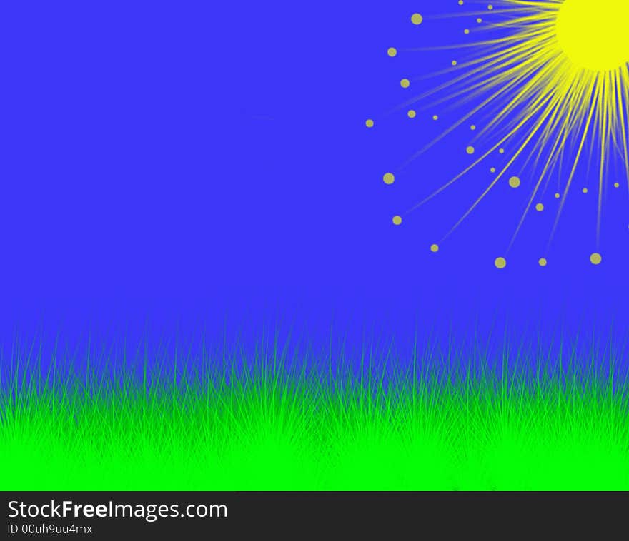 Fun little landscape with a sun and grass. i left plenty of blue sky for a logo or words that can be added. Fun little landscape with a sun and grass. i left plenty of blue sky for a logo or words that can be added.