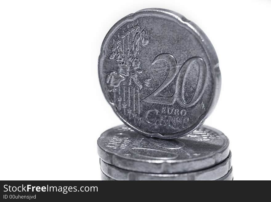 2o eurocent coin on pile