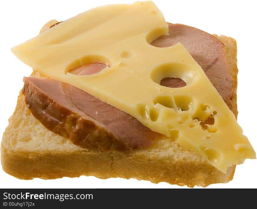 Isolated tasty sandwiche (cheese and meat)