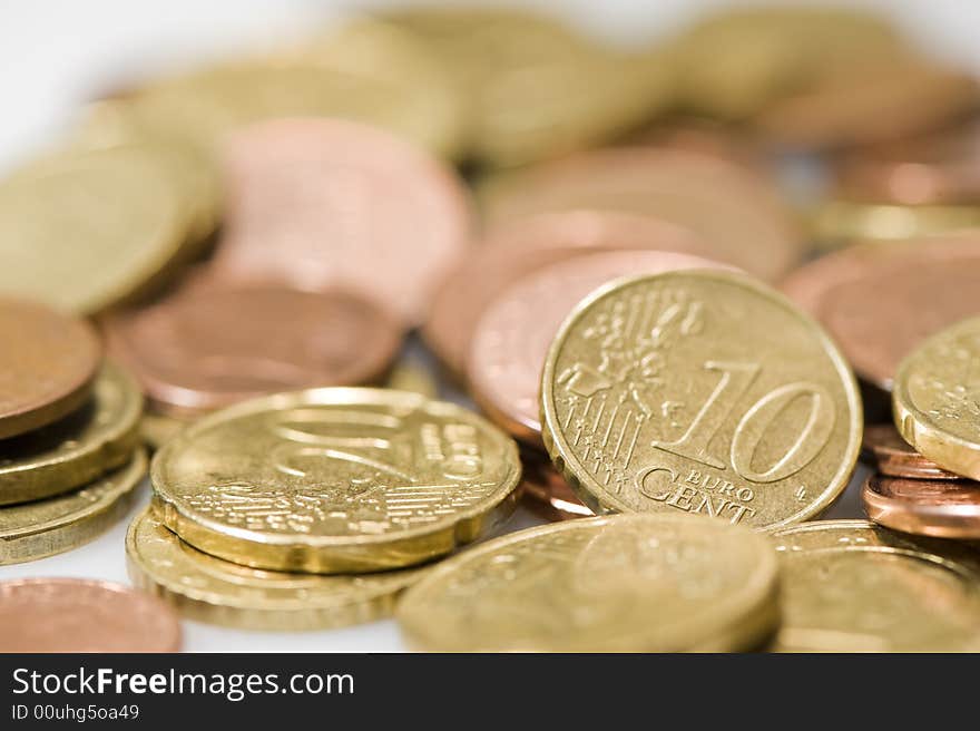 Currency euros. Focus on 10 cent piece. Currency euros. Focus on 10 cent piece.