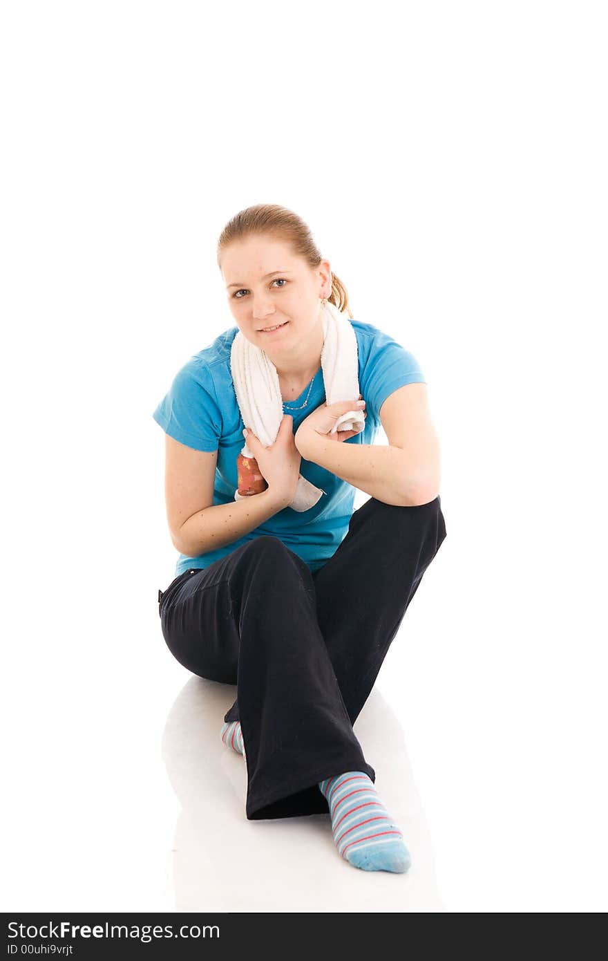 The young woman with the towel isolated on a white background