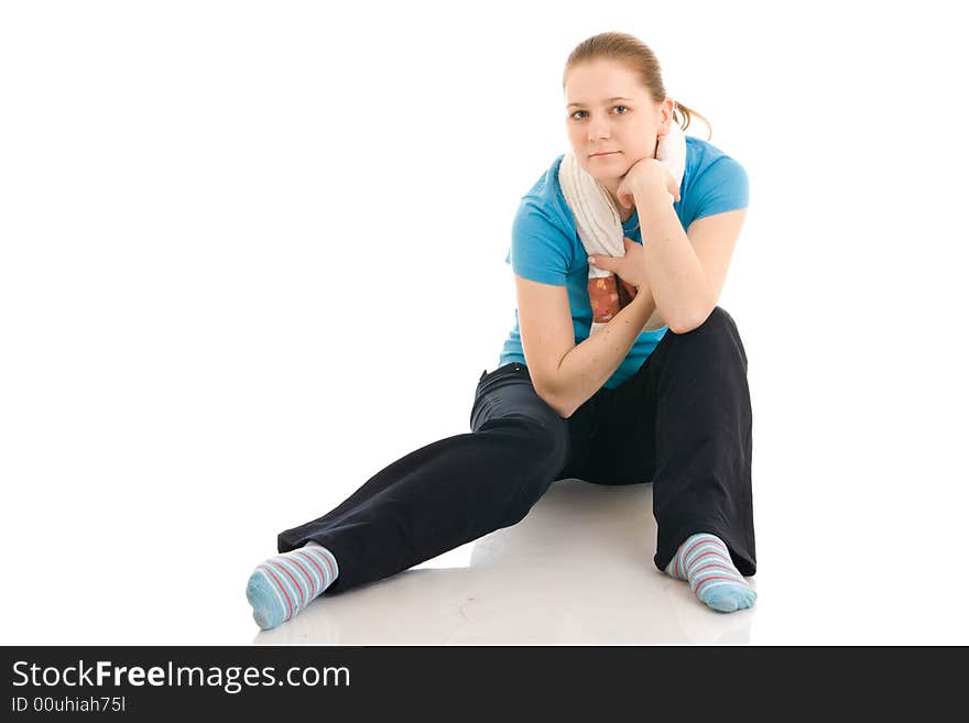 The young woman with the towel isolated on a white background