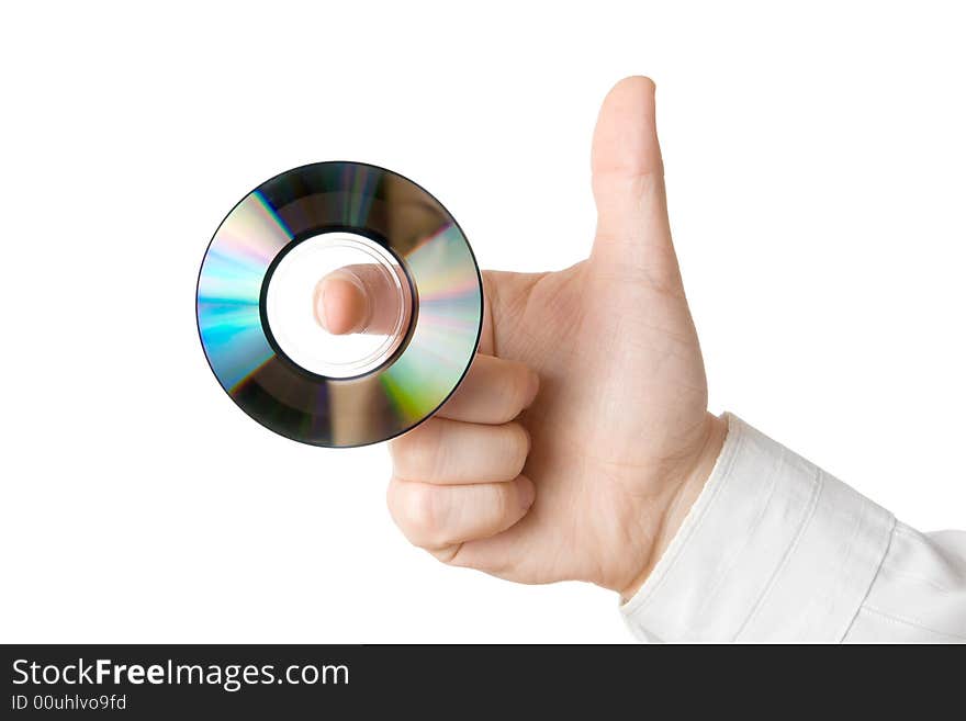 Businessman hand, holding cd isolated on white