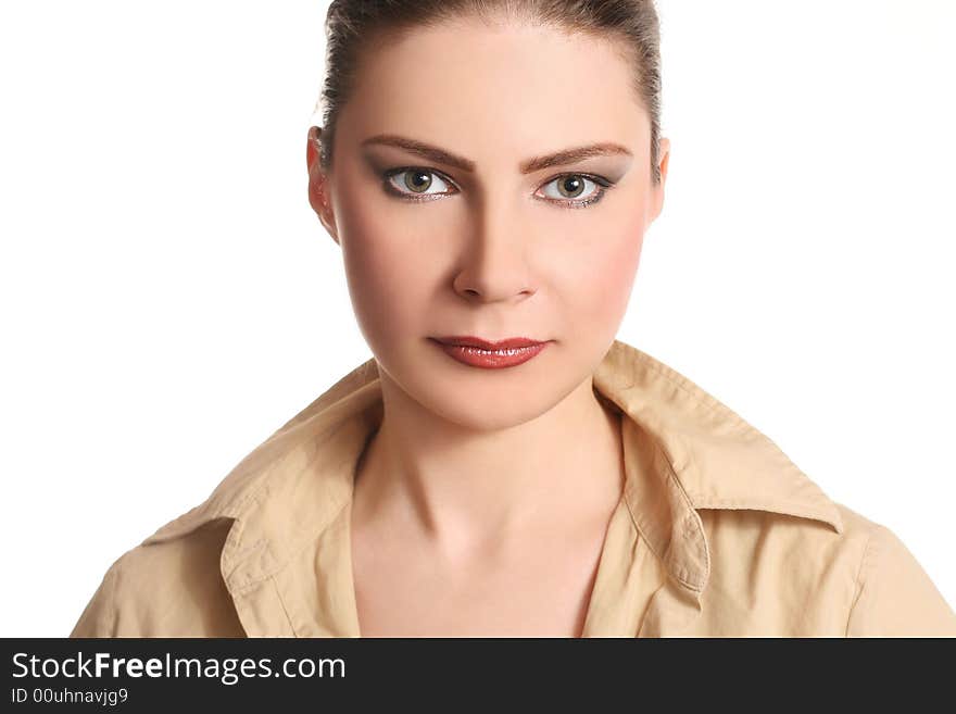 Face of a business woman isolated on a white background. Face of a business woman isolated on a white background