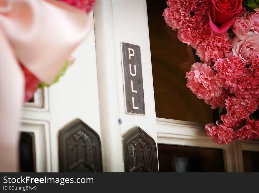 An image of church doors before a wedding. An image of church doors before a wedding