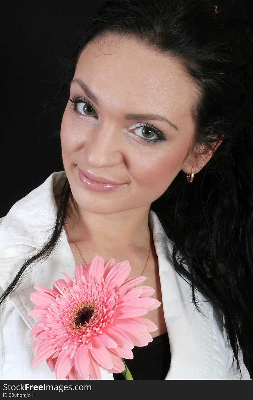 Girl portrait with pink flower. Girl portrait with pink flower