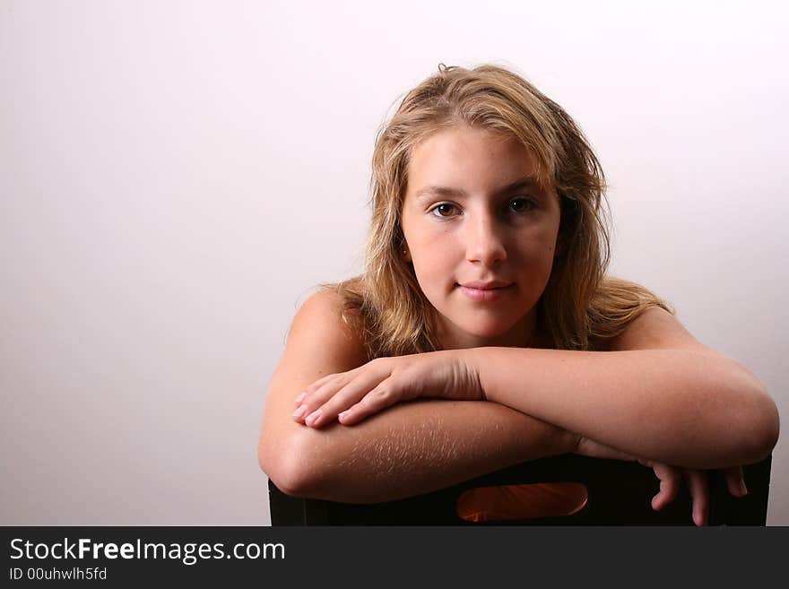 Teenage female model on a white background. Teenage female model on a white background