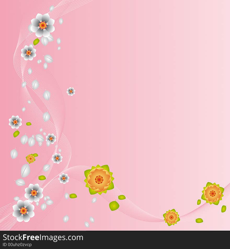 Vector floral elements for design, pink background. Vector floral elements for design, pink background