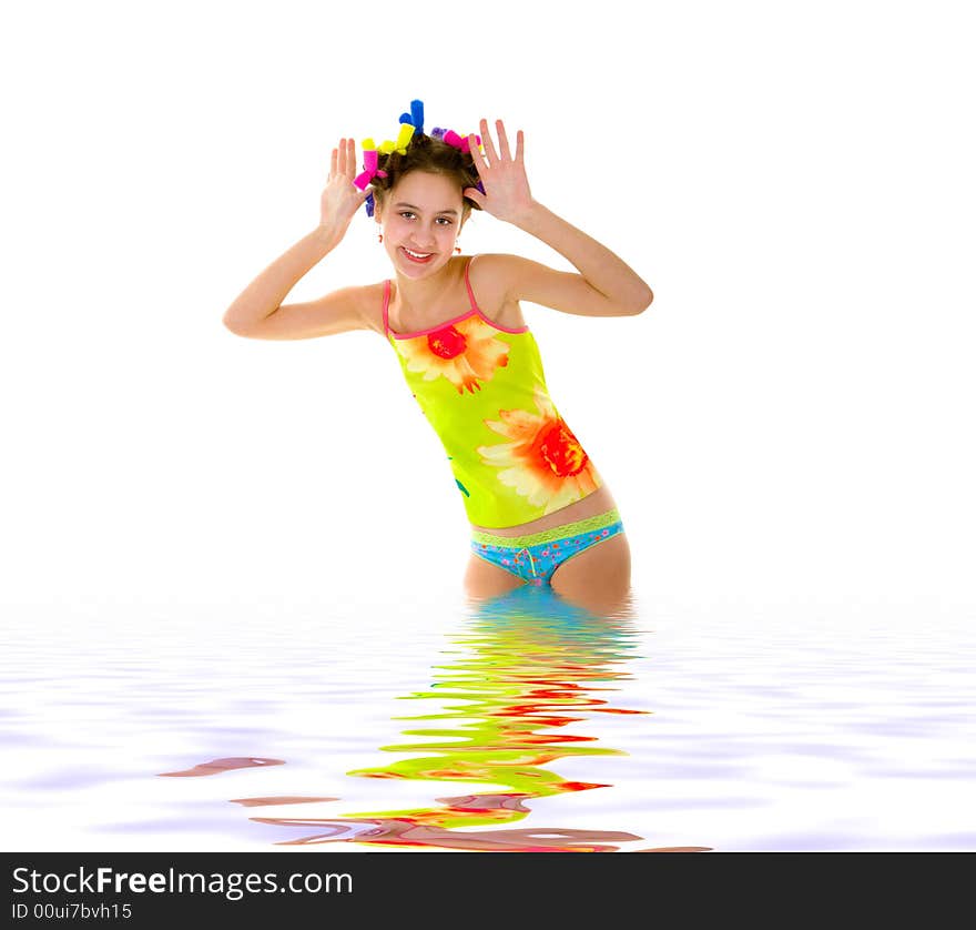 Happy girl over white background