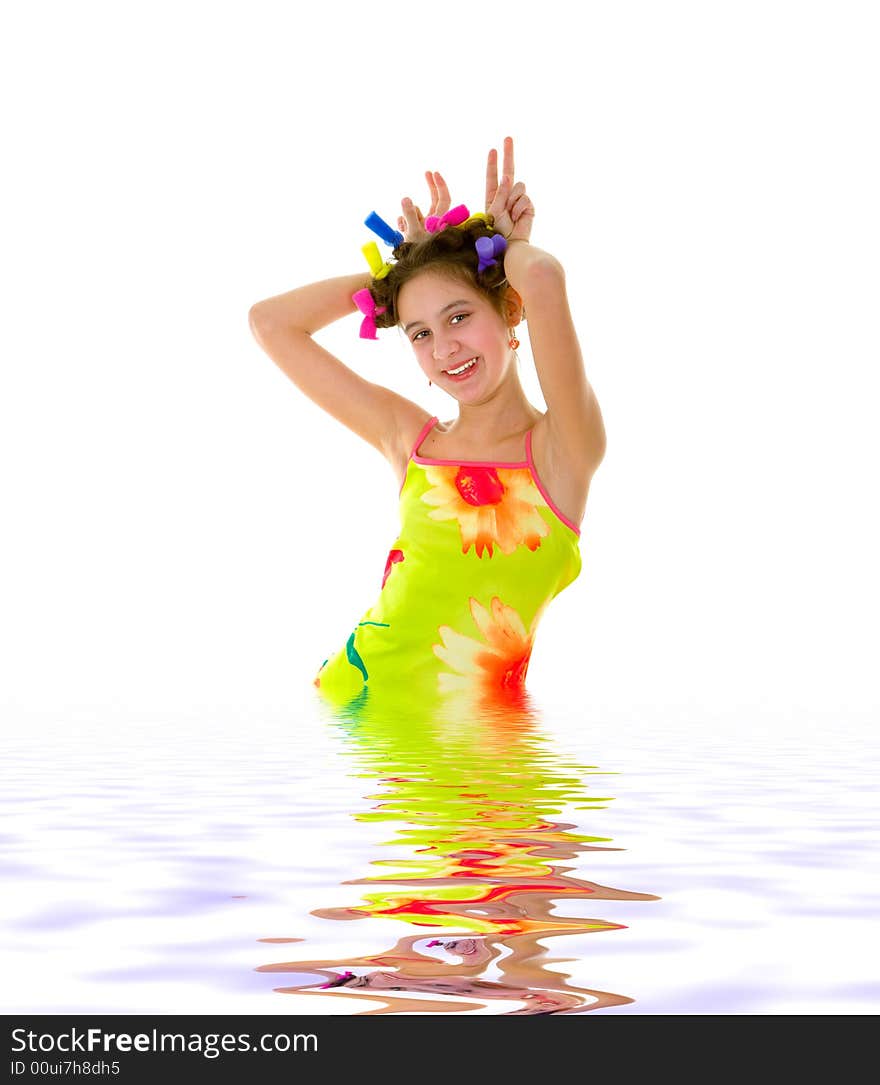 Happy girl over white background