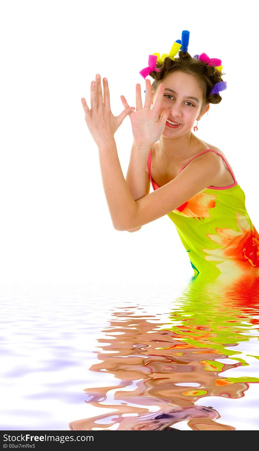 Happy girl over white background