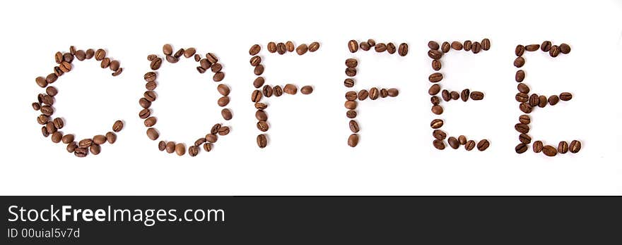 Coffee word made of beans on white background