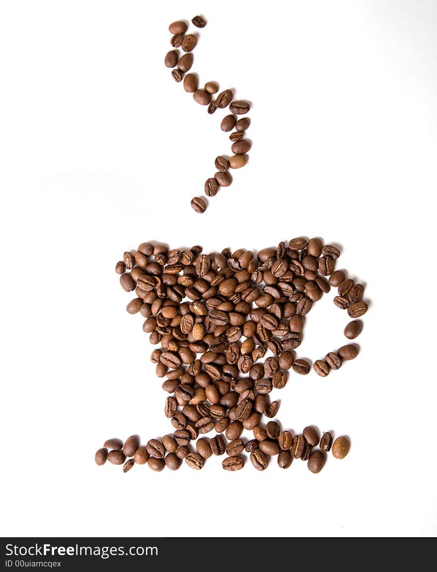 Coffee cup made of beans on white background