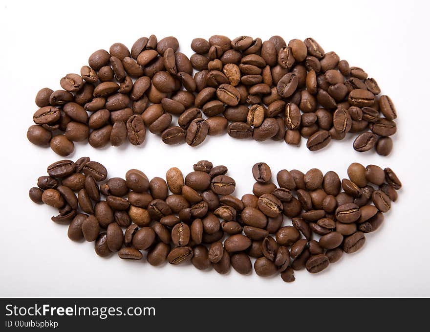 Coffee bean made of beans on white background