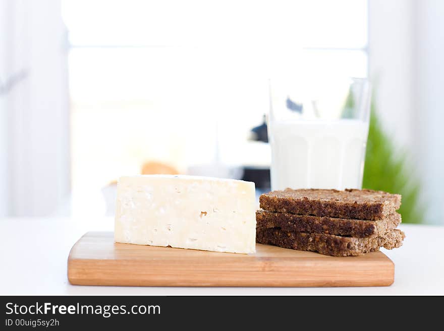 Healthy breakfast / Milk, wholemeal bread, cheese. Healthy breakfast / Milk, wholemeal bread, cheese