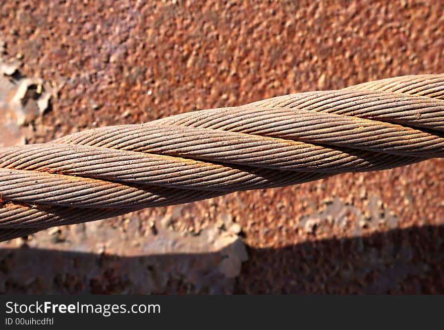 Close-up rusty steel rope detail