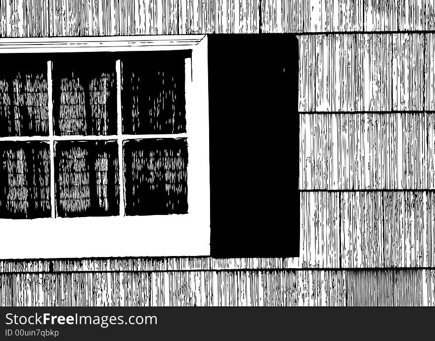 An illustration in black and white of window on a wall. An illustration in black and white of window on a wall.