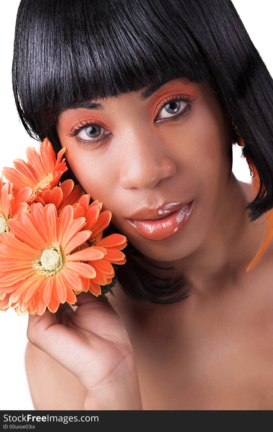 Beautiful african american model holding flowers. Beautiful african american model holding flowers