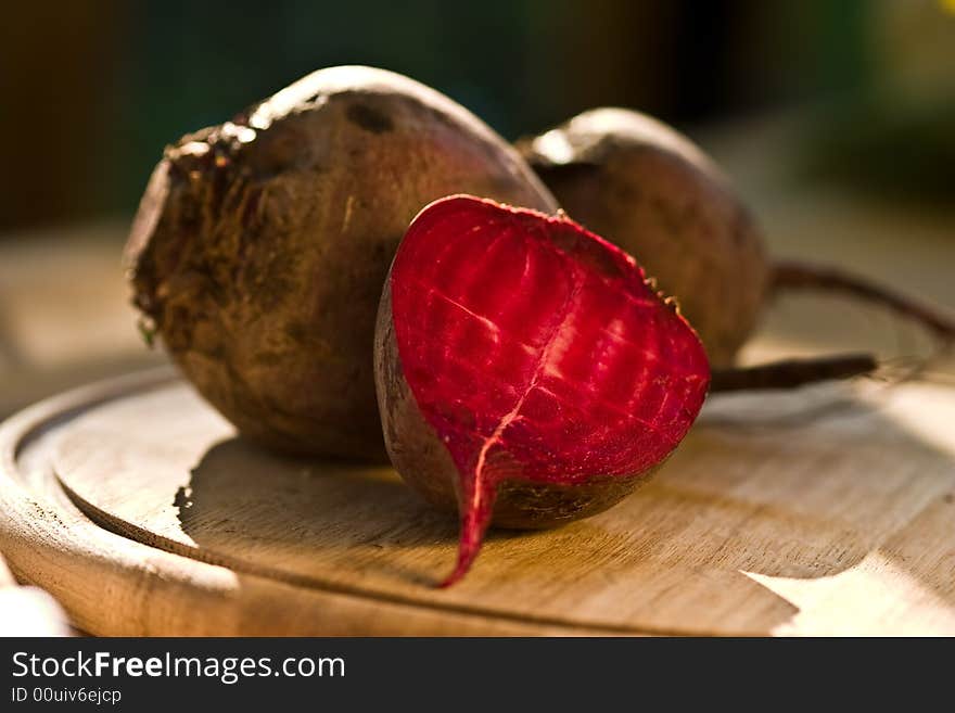 Food series: red beet on the wooden board