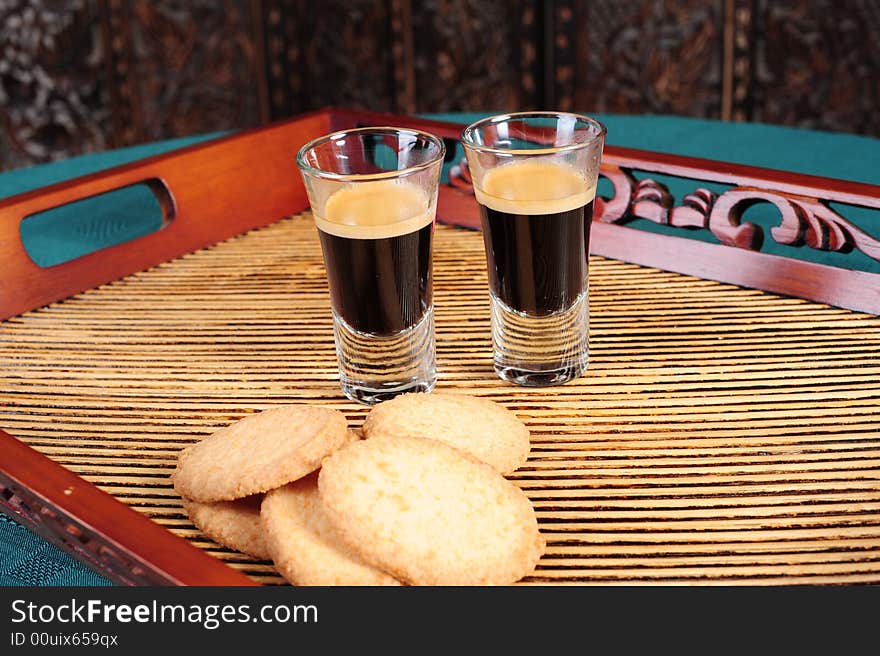 Freshly brewed espresso shots