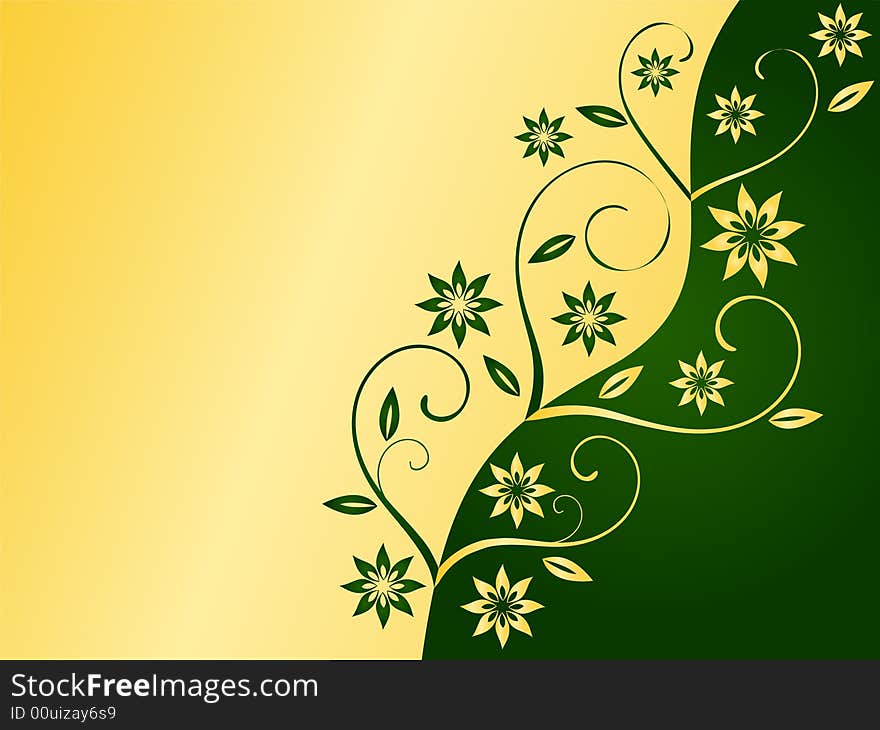 Floral background: green and gold