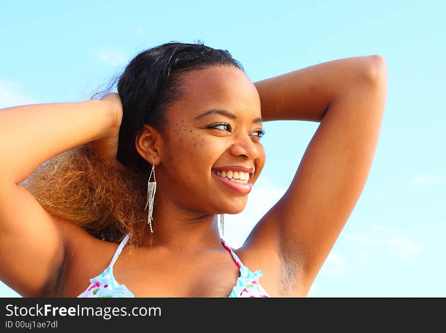 Woman smiling glancing to the side