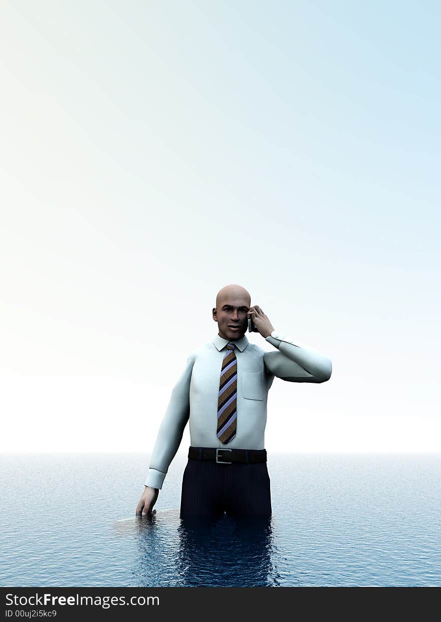 Business Man Standing In The Water