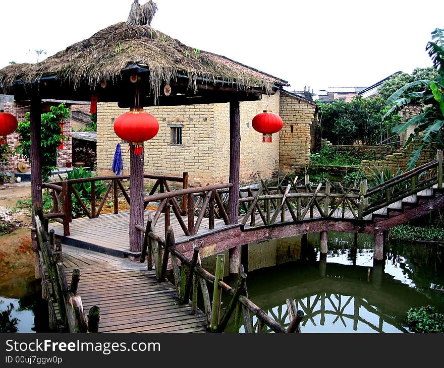 Thatched wood pavilion