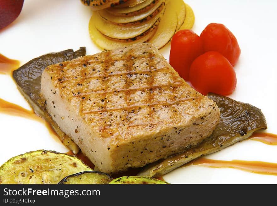 Fried meat with the vegetables and the specific sauce