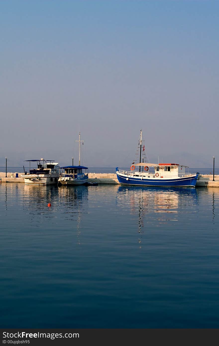 Greek boat marine landscape on sunset. Greek boat marine landscape on sunset